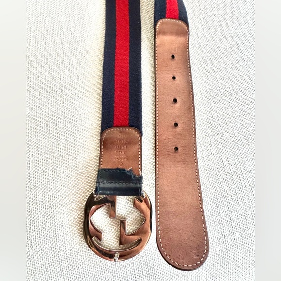 GUCCI Authentic Interlocking G/ GG Web Belt Navy & Red Size 105 / 42 - Picture 4 of 8